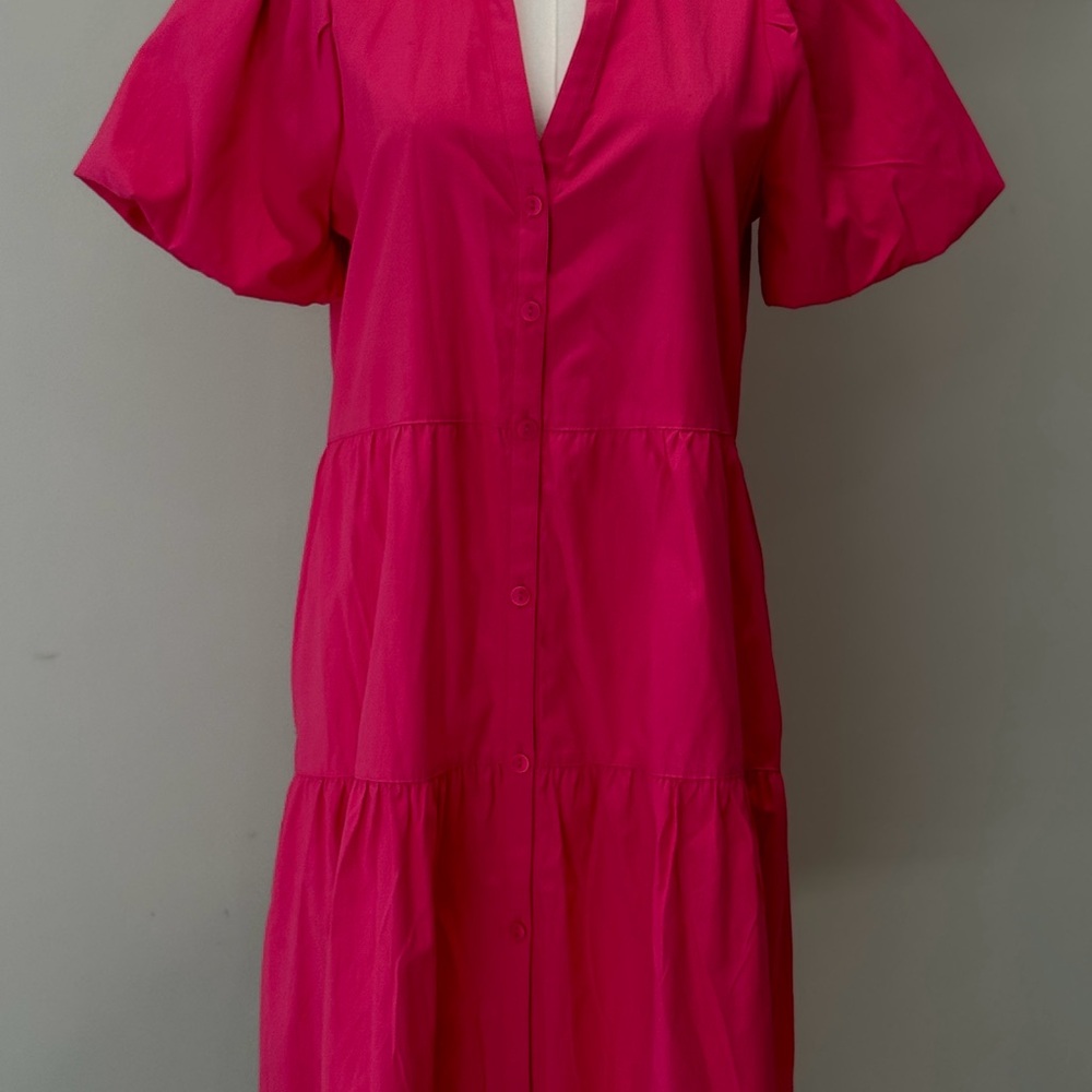 Brochu Walker Fuchsia Puff Sleeve Mini Dress